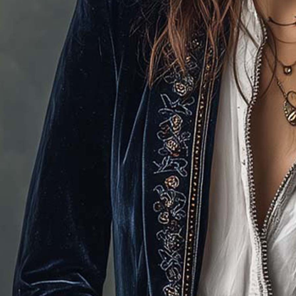 Federica | Vintage Long Velvet Jacket Federica – Elegant Embroidery