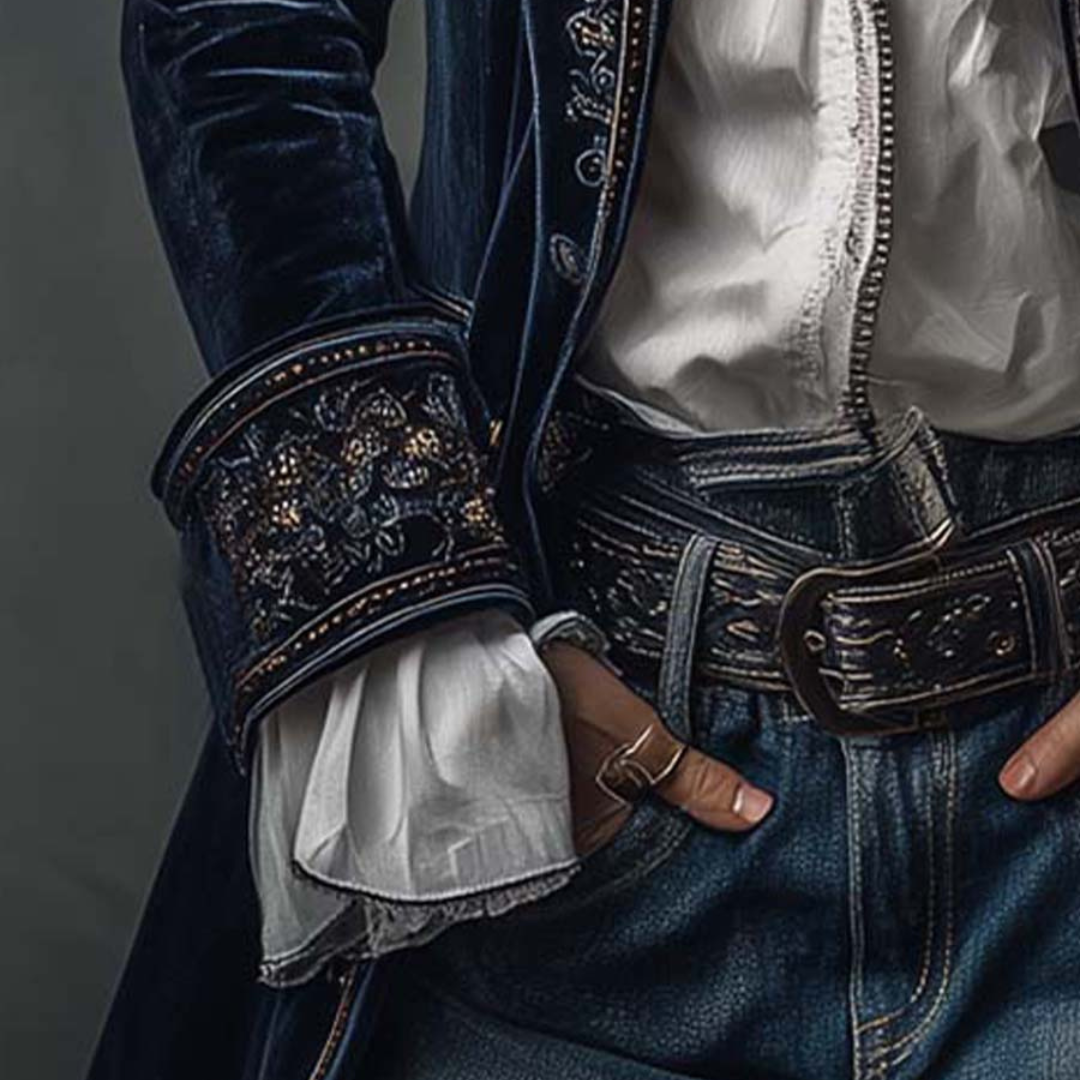 Federica | Vintage Long Velvet Jacket Federica – Elegant Embroidery