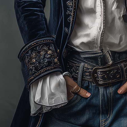 Federica | Vintage Long Velvet Jacket Federica – Elegant Embroidery