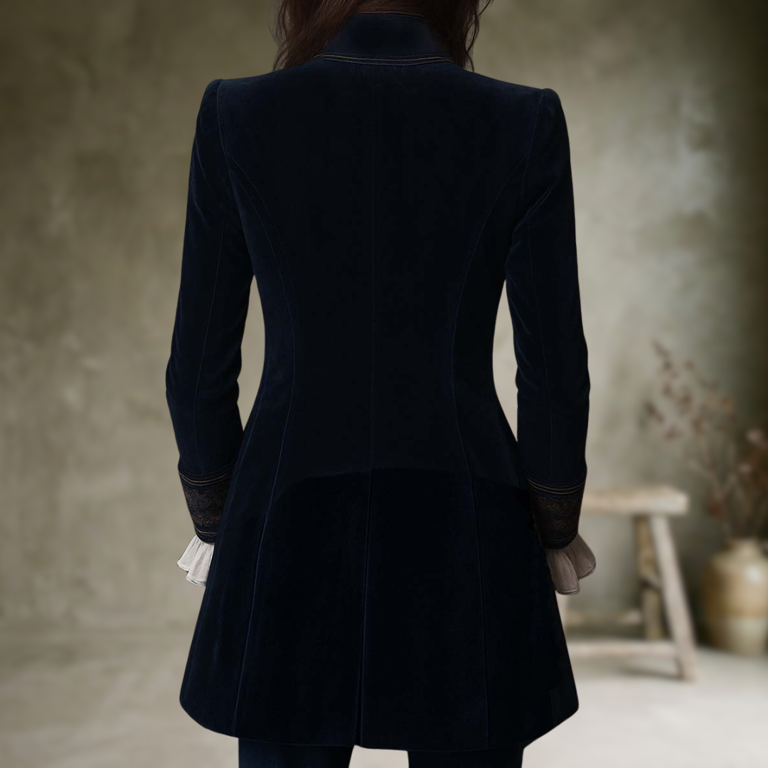 Federica | Vintage Long Velvet Jacket Federica – Elegant Embroidery