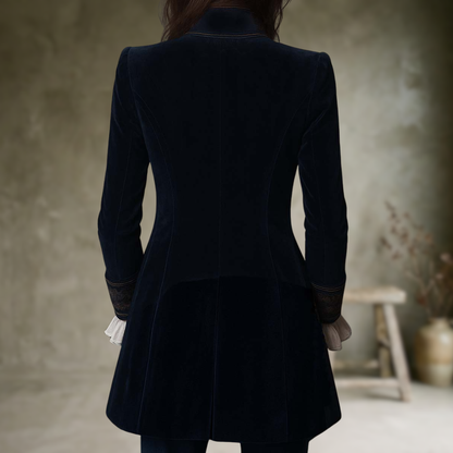 Federica | Vintage Long Velvet Jacket Federica – Elegant Embroidery