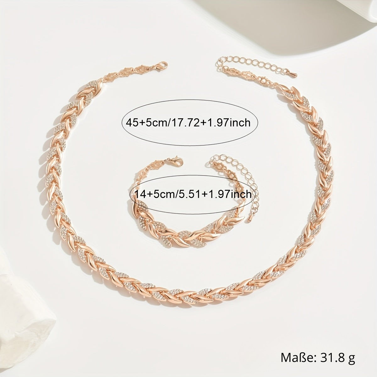 Elegant Fish Tail Jewellery Set with Rhinestones - Necklace & Bracelet